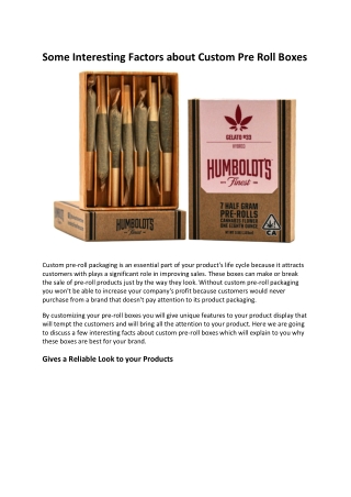 Some Interesting Factors About Custom Pre Roll Boxes