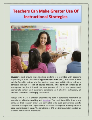 Teachers Can Make Greater Use Of Instructional Strategies
