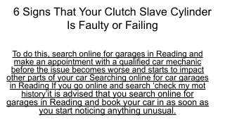 6 Signs That Your Clutch Slave Cylinder Is Faulty or Failing
