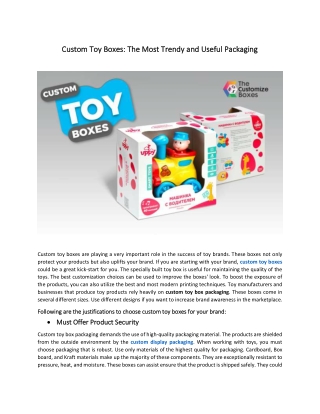 Custom Toy Boxes: The Most Trendy and Useful Packaging