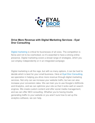 Drive More Revenue with Digital Marketing Services - Eyal Dror Consulting
