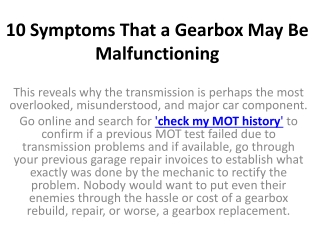 10 Symptoms That a Gearbox May Be Malfunctioning