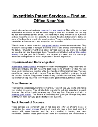 InventHelp Patent Services – Find an Office Near You