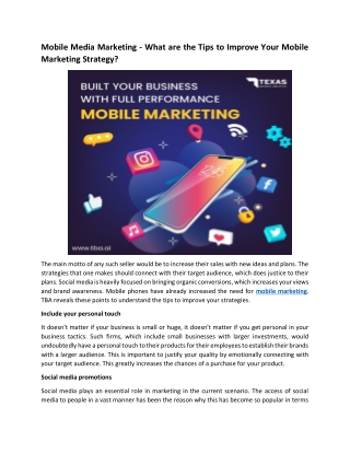 Mobile Media Marketing - What are the tips to improve mobile marketing strategy