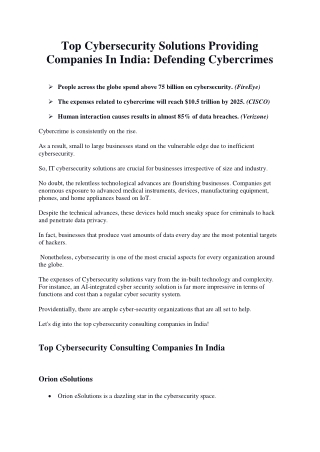 TOP CYBERSECURITY SOLUTIONS PROVIDING COMPANIES IN INDIA