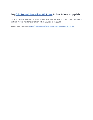 Buy Cold Pressed Groundnut Oil 5 Litre At Best Price - Shopgulab
