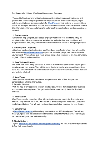 Top Reasons for Hiring a WordPress Development Company