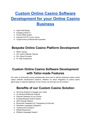 Custom Online Casino Software Development