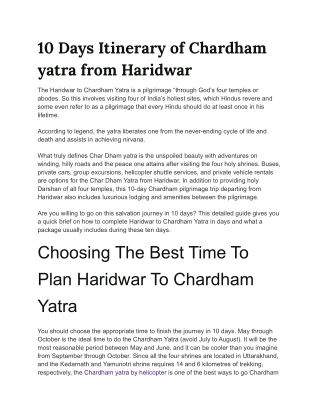 10 Days Itinerary of Chardham yatra from Haridwar