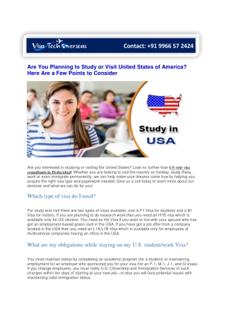 Are You Planning to Study or Visit United States of America