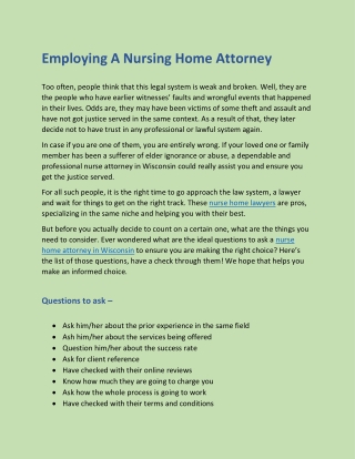 Employing A Nursing Home Attorney