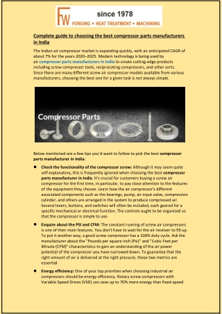 Complete guide to choosing the best compressor parts manufacturers in India