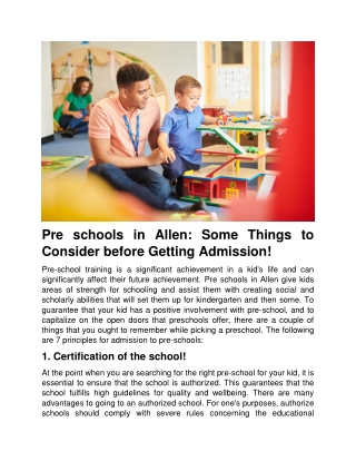 Pre schools in Allen: Some Things to Consider before Getting Admission!