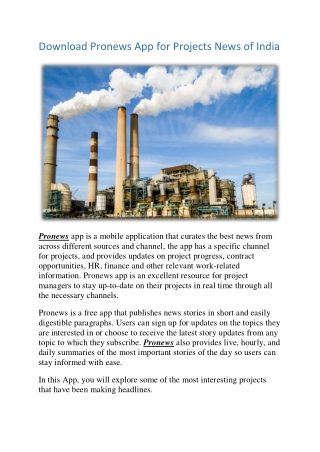 Download Pronews App for Projects News of India