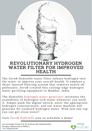 Revolutionary Hydrogen Water Filter for Improved Health