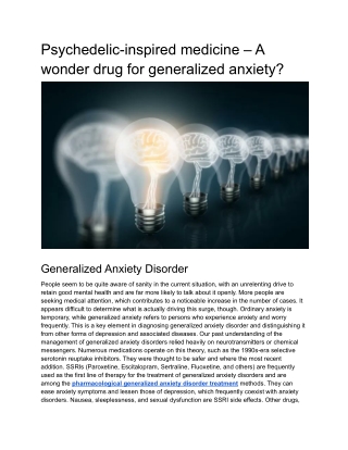 Psychedelic-inspired medicine – A wonder drug for generalized anxiety (1)