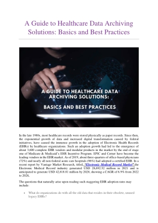 A Guide to Healthcare Data Archiving Solutions: Basics and Best Practices