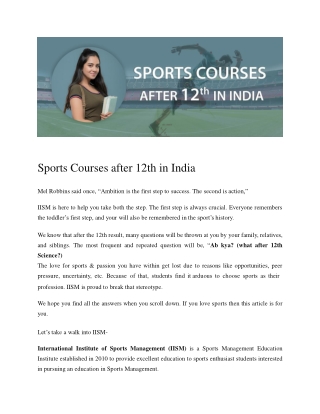 Sports Courses After 12th in India