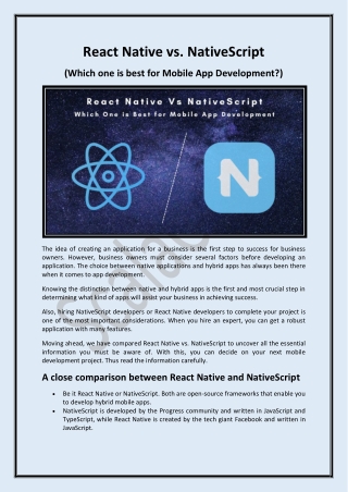 React Native Vs NativeScript - Which one is best for Mobile App Development