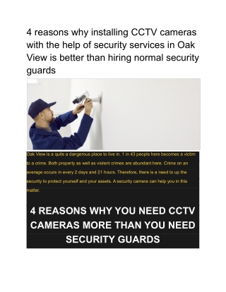 4 reasons why installing CCTV cameras with the help of security services in Oak View is better than hiring normal securi