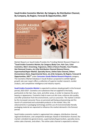 Saudi Arabia Cosmetics Market Research Report 2022-2027