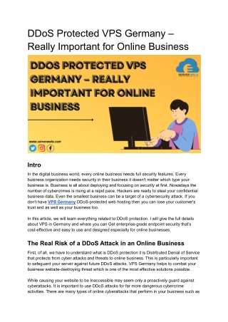 DDoS Protected VPS Germany – Really Important for Online Business
