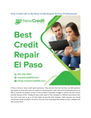 New Credit Life is the Best Credit Repair EI Paso Professional
