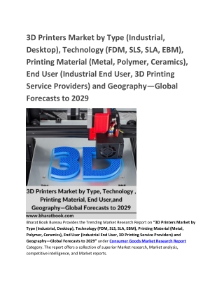 3D Printers Market,Global Forecasts to 2029