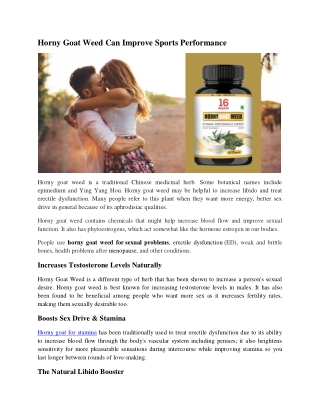 Horny Goat Weed Can Improve Sports Performance