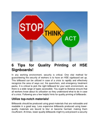 6 Tips for Quality Printing of HSE Signboards