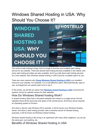 Windows Shared Hosting in USA: Why Should You Choose It?