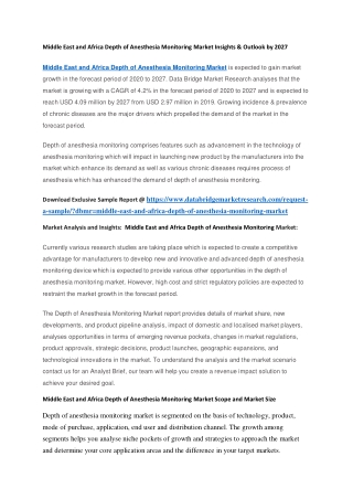 Middle East and Africa Depth of Anesthesia Monitoring Market Insights & Outlook by 2027