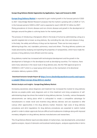 Europe Drug Delivery Market Segmention by Applications, Types and Forecast to 2028