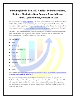 Global Immunoglobulin Market Opportunities and Forecast 2020-2027