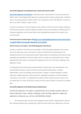 Asia-Pacific Diagnostic Tests Market Future Trends and Forecast to 2027