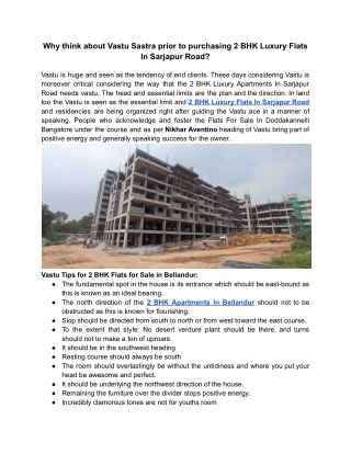 Why think about Vastu Sastra prior to purchasing 2 BHK Luxury Flats In Sarjapur Road_