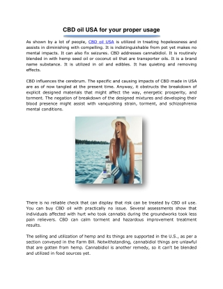 CBD oil USA for your proper usage