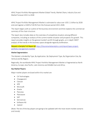 APAC Project Portfolio Management Market Trends, Market Share, Industry Size, Growth, and Market Forecast 2021 to 2028