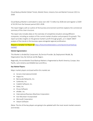 Cloud Backup Market Trends, Market Share, Industry Size, Growth, and Market Forecast 2021 to 2028