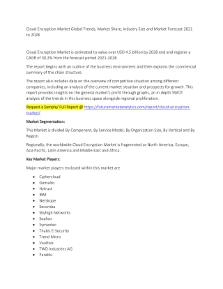 Cloud Encryption Market Trends, Market Share, Industry Size, Growth, and Market Forecast 2021 to 2028