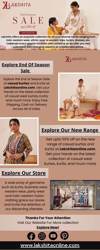 End of Season Sale  Upto 50% Off on kurtas, Kurtis, Tunics | Lakshita