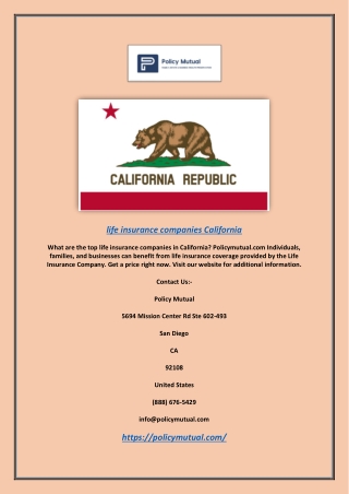 Life Insurance Companies California | Policymutual.com
