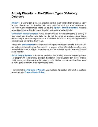 Anxiety Disorder  –  The Different Types Of Anxiety Disorders