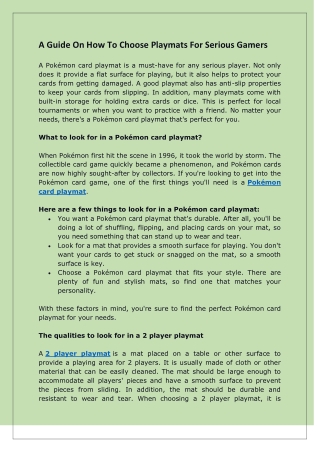 A Guide On How To Choose Playmats For Serious Gamers