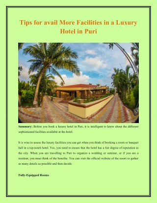 Tips for avail More Facilities in a Luxury Hotel in Puri