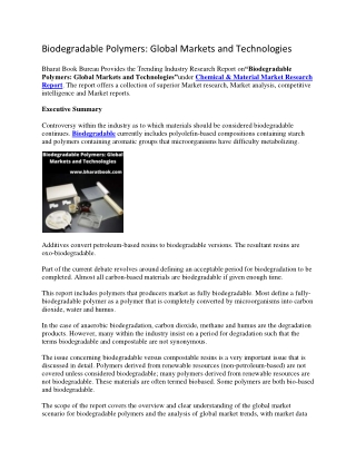 Biodegradable Polymers  Global Markets and Technologies