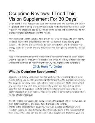 Ocuprime Reviews - I Tried This Vision Supplement For 30