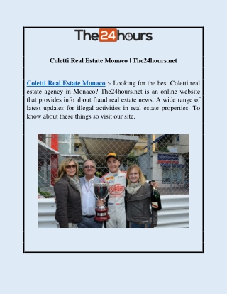 Coletti Real Estate Monaco | The24hours.net