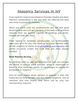 Masonry Services In NY