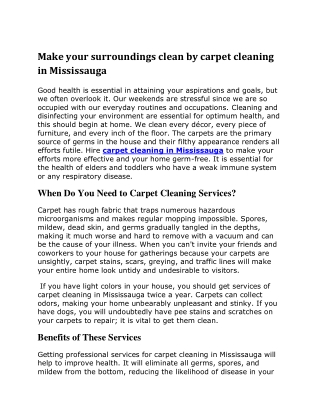 Make your surroundings clean by carpet cleaning in Mississauga